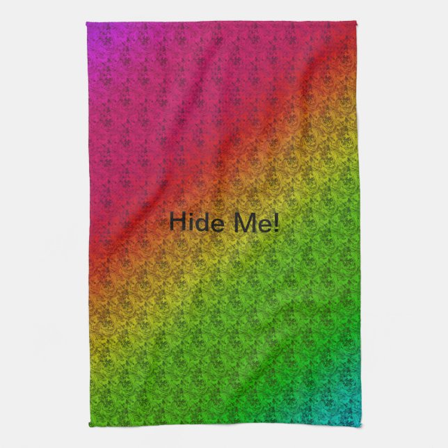 Floral Green Red Rainbow Gradient Diagonal Blend Tea Towel (Vertical)