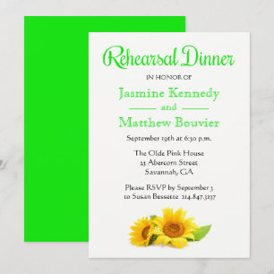 Floral Green Rehearsal Dinner Yellow Sunflower Invitation