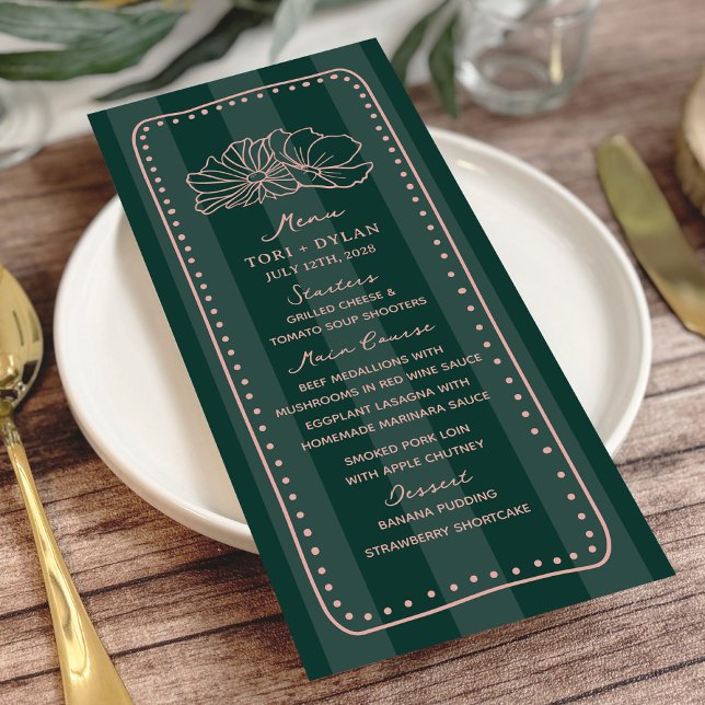 Floral Green Stripe Tropical Wedding Menu (Creator Uploaded)