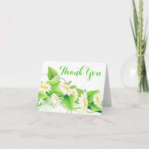 Floral Green Thank You White Daisies Flowers Card
