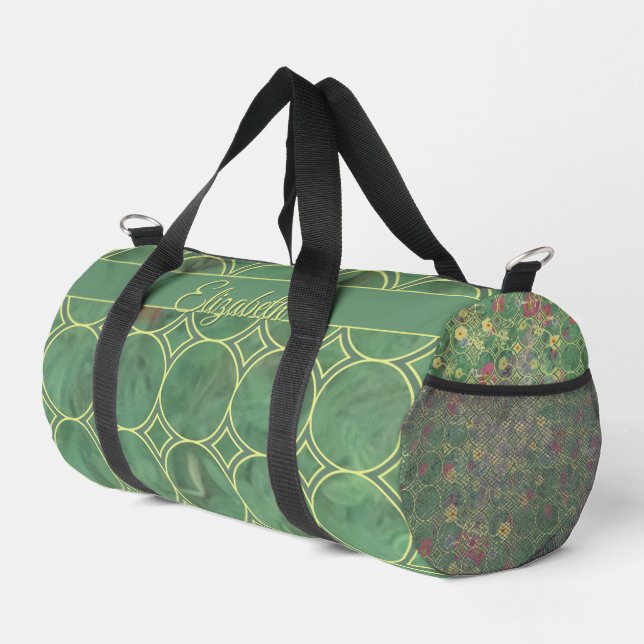 Floral Green Tile  Duffle Bag (Right Corner)