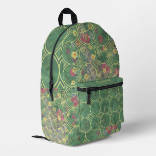 Floral Green Tile Printed Backpack
