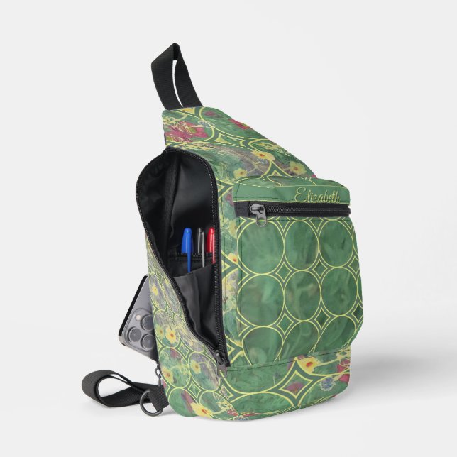 Floral Green Tile  Sling Bag (Open)