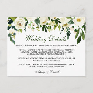 Floral Green Wedding Details Insert Card
