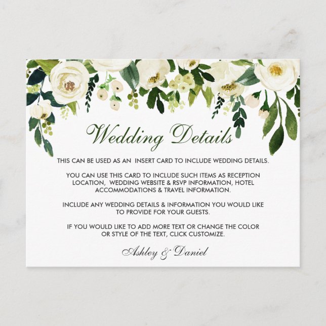 Floral Green Wedding Details Insert Card (Front)