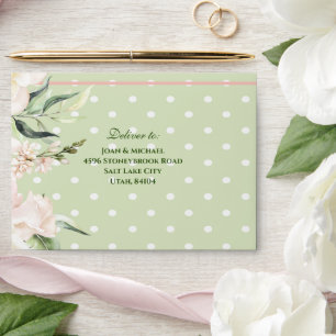 Floral Green White Polka Dot Wedding Pre-addressed Envelope