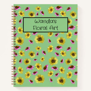 Floral green yellow and pink sketchpad for artist notebook