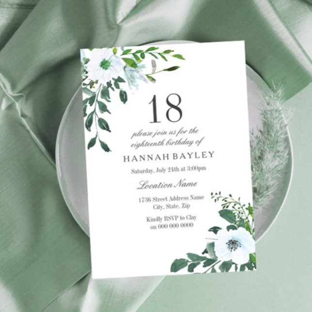 Floral Greenery 18th Birthday Party Invitation (Creator Uploaded)
