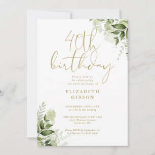 Floral Greenery 40th Birthday Party Invitation