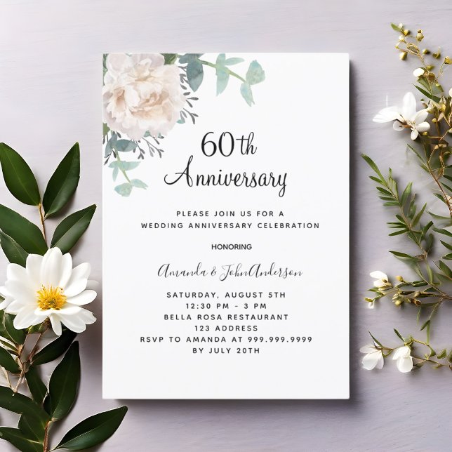 Floral greenery 60th wedding anniversary invitation (Creator Uploaded)
