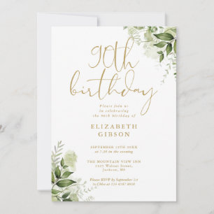 Floral Greenery 90th Birthday Party Invitation
