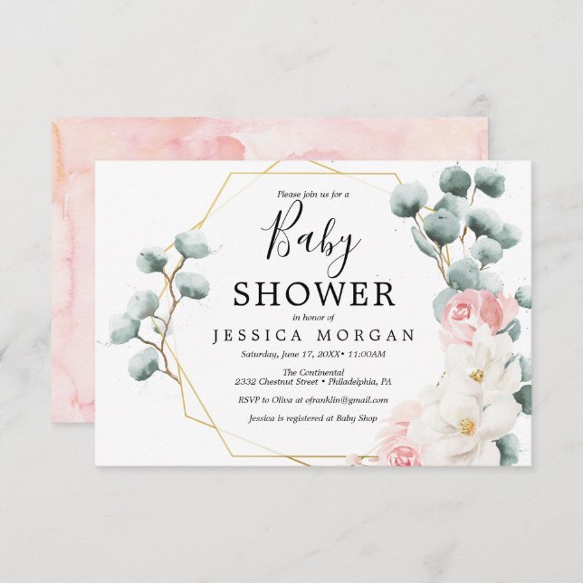Floral Greenery Baby Shower Invitation Card (Front/Back)