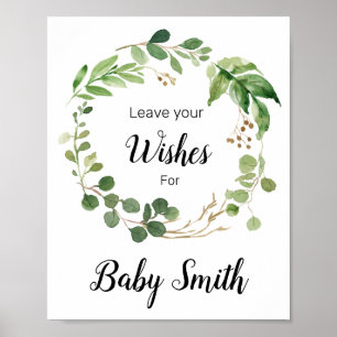 Floral Greenery Baby Shower Wishes for Baby Sign