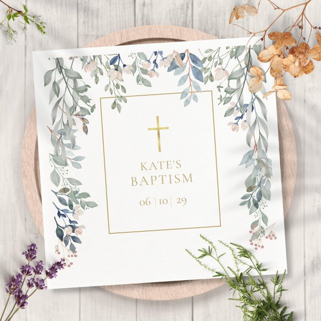 Floral Greenery Baptism Christening Napkin (Creator Uploaded)
