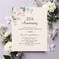 Floral greenery beige 25th wedding anniversary