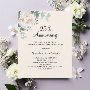 Floral greenery beige 25th wedding anniversary