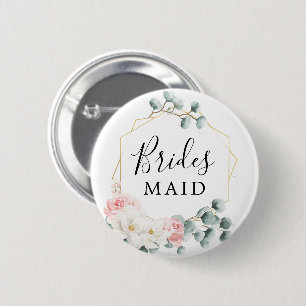 Floral Greenery Bridal Party Button Bridesmaid