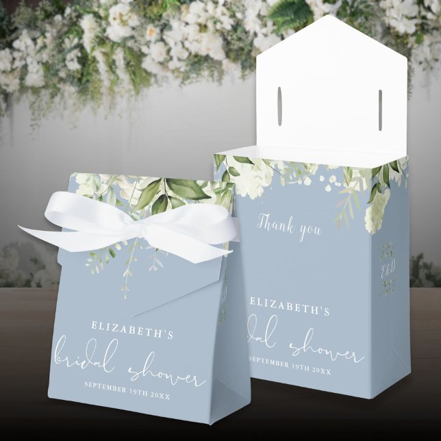 Floral Greenery Dusty Blue Bridal Shower Favour Box (Floral Greenery Dusty Blue Bridal Shower Favor Boxes)