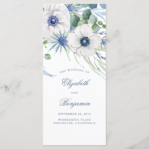 Floral Greenery Dusty Blue Garden Wedding Programs Programme