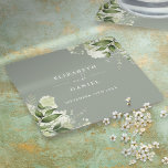 Floral Greenery Elegant Sage Green Wedding Square Paper Coaster<br><div class="desc">Elegant floral greenery sage green wedding coasters personalised with your names and special wedding date. Designed by Thisisnotme©</div>