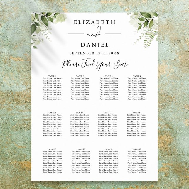 Floral Greenery Elegant Wedding Seating Chart (Floral Greenery Elegant Wedding Seating Chart)