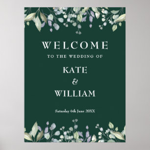Floral Greenery Emerald Wedding Welcome Sign