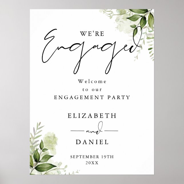Floral Greenery Engagement Party Welcome Sign (Front)