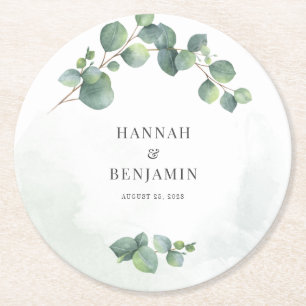 Floral Greenery Eucalyptus Wedding Round Paper Coaster