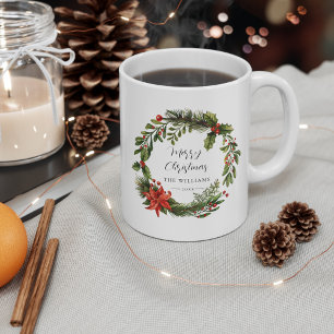 Floral Greenery Family Christmas Custom Coffee Mug