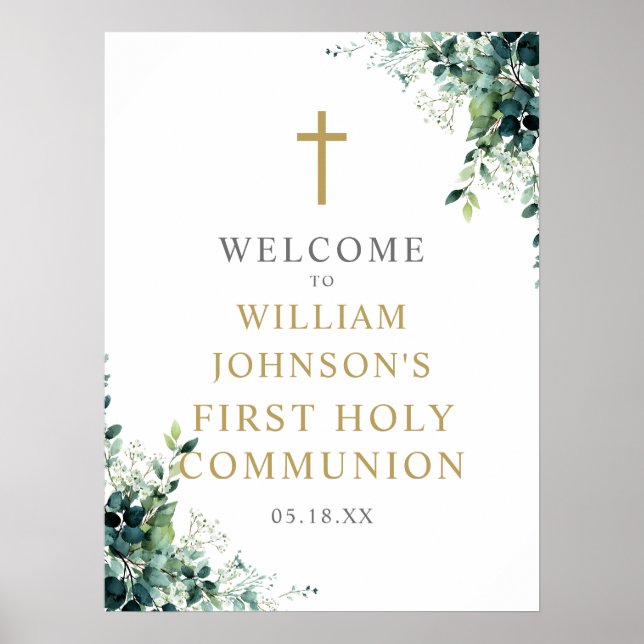 Floral Greenery First Holy Communion Welcome Sign (Front)