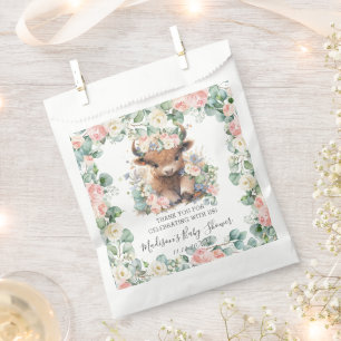 Floral Greenery Highland Cow Baby Shower Birthday Favour Bags