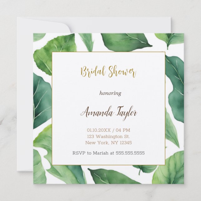 Floral Greenery Minimal Calligraphy Bridal Shower Invitation (Front)