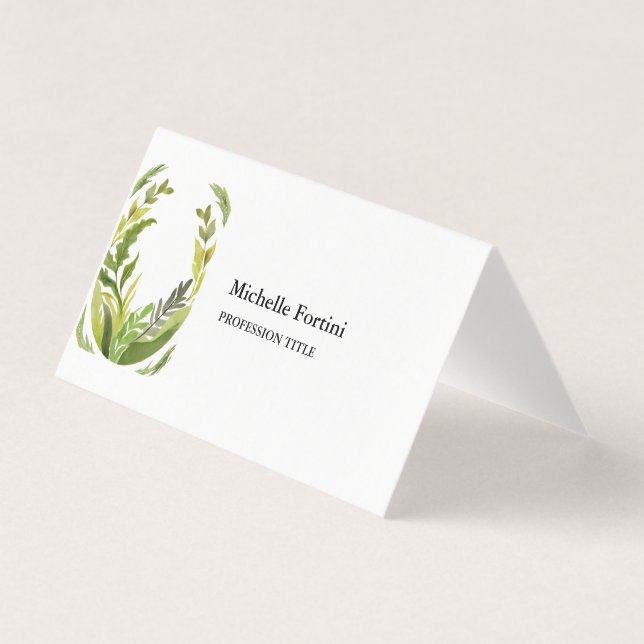 Floral Greenery Modern Elegant Plain Minimalist Business Card (Front)