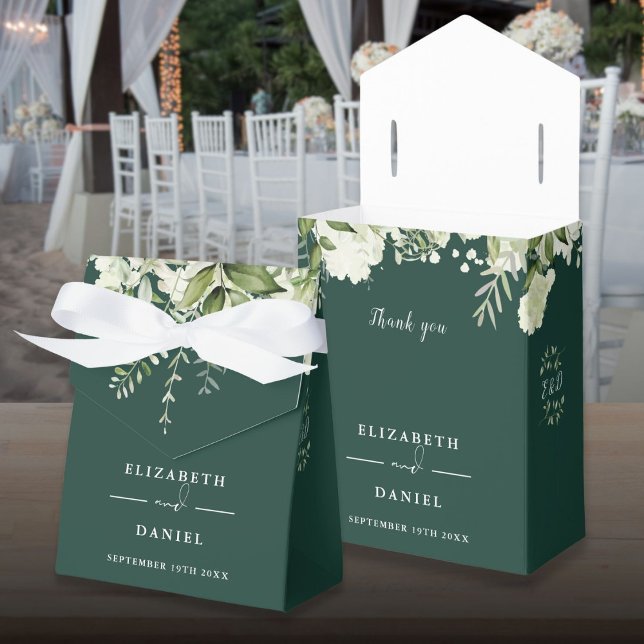 Floral Greenery Monogram Emerald Wedding Favour Box (Floral Greenery Monogram Emerald Wedding Favor Boxes)