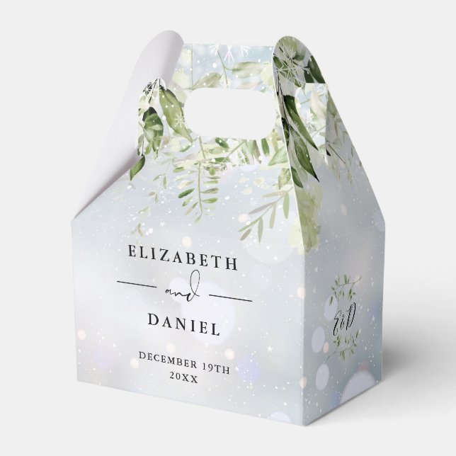 Floral Greenery Monogram Winter Wedding Favour Box (Front Side)