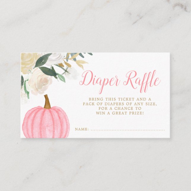 Floral Greenery Pink Pumpkin Fall Diaper Raffle Enclosure Card (Front)