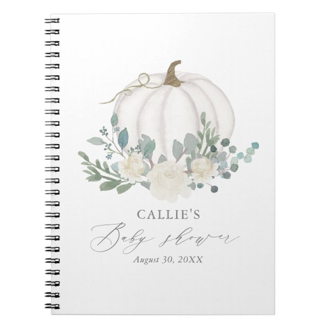 Floral Greenery Pumpkin Baby Shower Guest Book (Front)