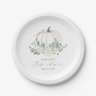 Floral Greenery Pumpkin Baby Shower Paper Plate