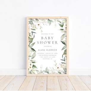 Floral Greenery Rustic Baby Shower Welcome Poster