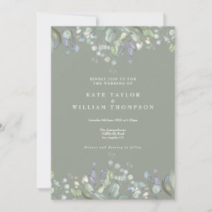 Floral Greenery Sage Green All In One Wedding Invitation