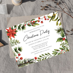Floral Greenery Script Christmas Holiday Party Invitation Postcard