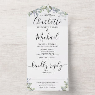 Floral Greenery Script Monogram Wedding All In One Invitation