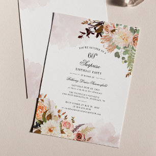 Floral Greenery Sixty 60th Birthday Surprise Party Invitation