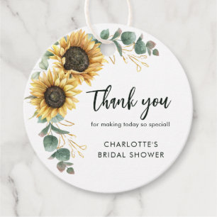 Floral Greenery Sunflower Script Bridal Shower Favour Tags
