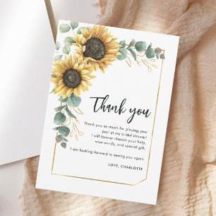 Floral Greenery Sunflower Script Bridal Shower Thank You Card