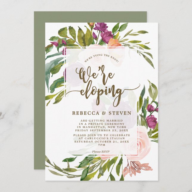 floral greenery tying the knot eloping invitation (Front/Back)