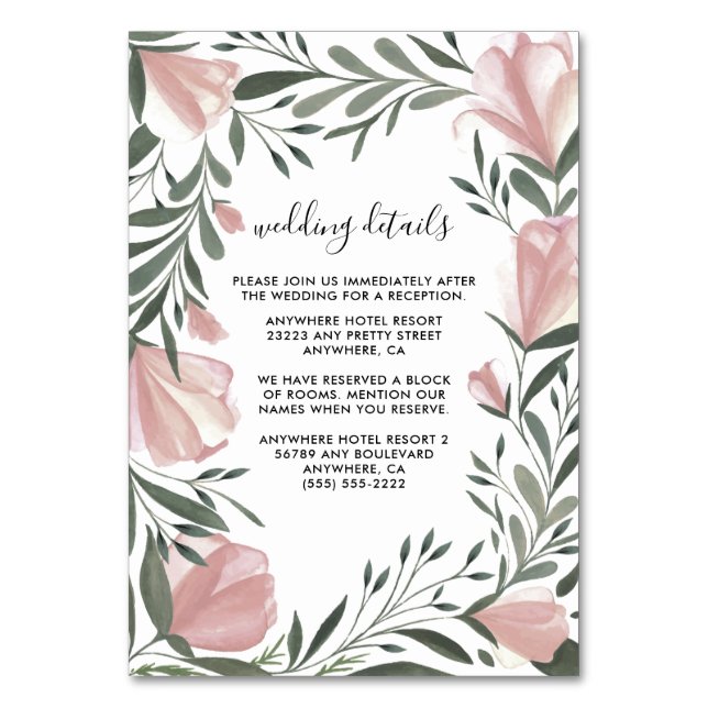 Floral Greenery Vintage Pink Wedding Insert Cards (Front)