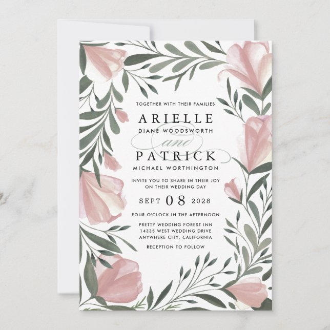 Floral Greenery Vintage Rustic Wedding Invitations (Front)