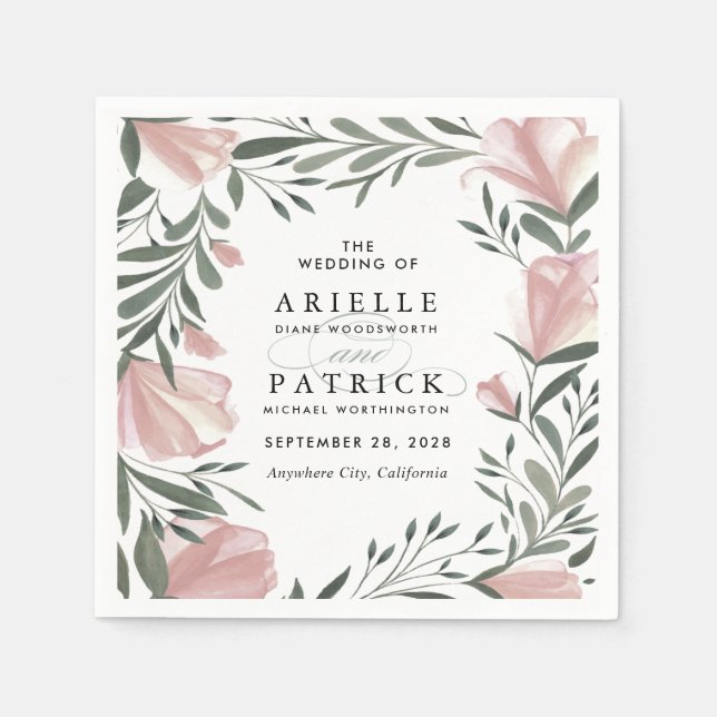 Floral Greenery Vintage Rustic Wedding Napkins (Front)