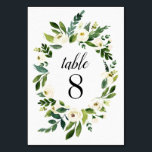 Floral Greenery Vintage Wedding Table Number Cards<br><div class="desc">Floral Greenery Vintage Wedding Table Number Cards - feature a printed watercolor background with a watercolor floral wreath of design elements in shades of white,  ivory and greens (greenery).</div>